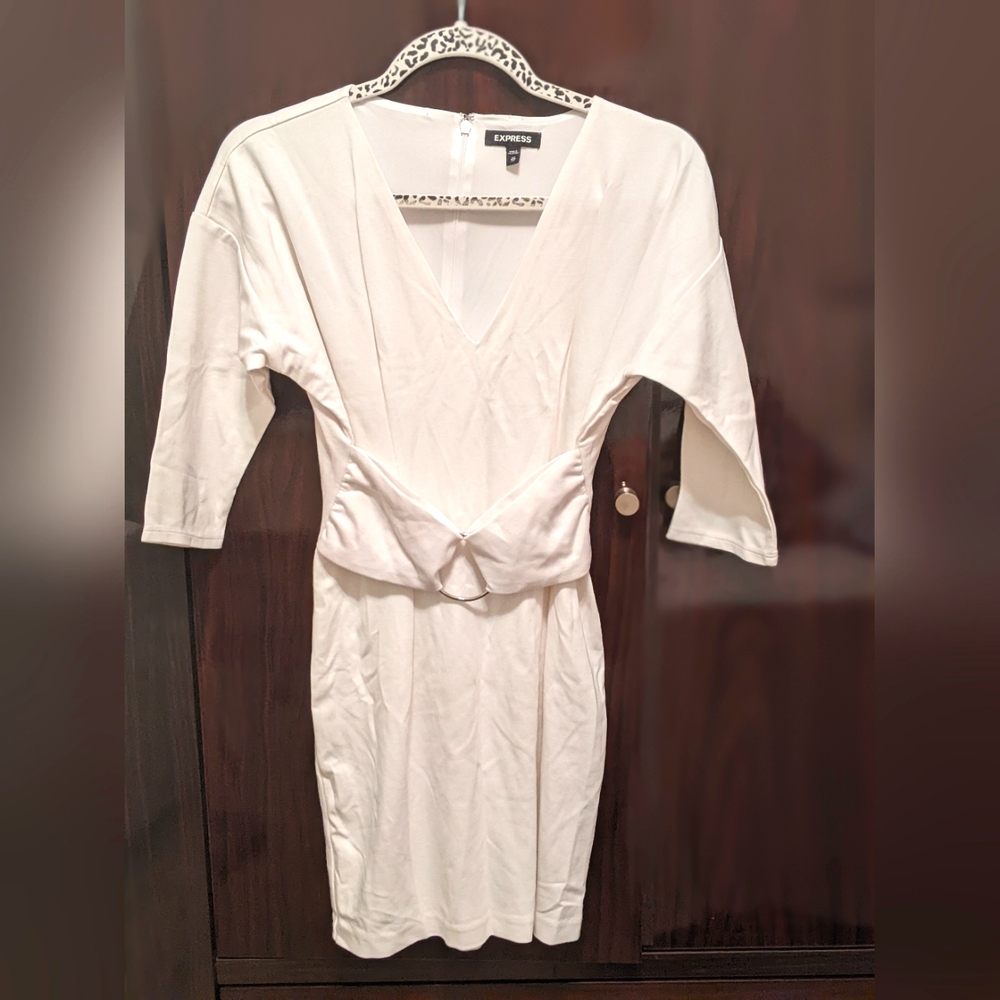 Express 3/4 sleeves v neck dress White Cocktail Dress